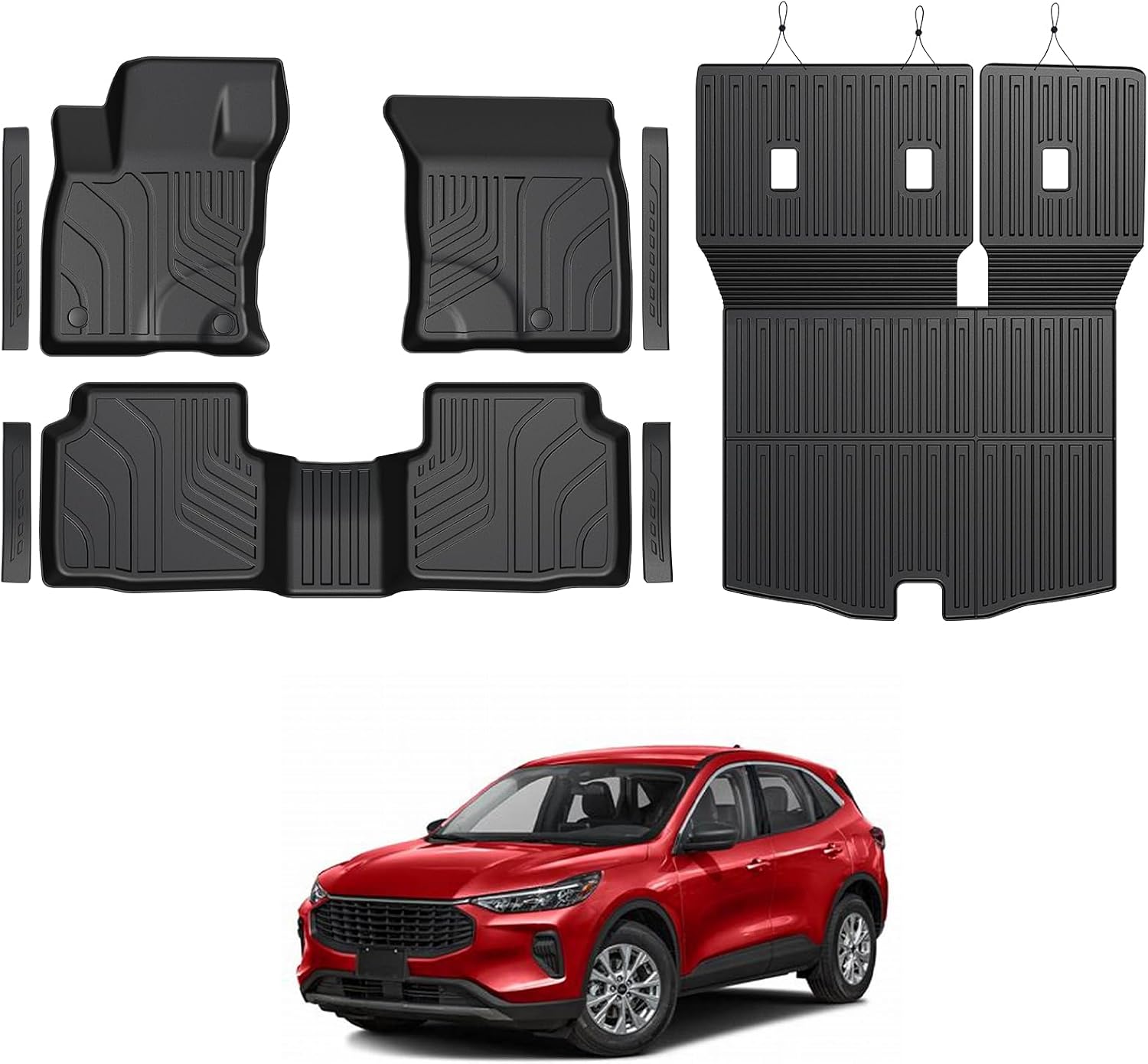 Floor Mats for Ford Escape 2020-2026, All Weather Floor Mats Trunk Cargo Liner with Backrest Protectors and Door Sill Guards Accessories, Full Coverage Set (Not fit Hybrid Model)