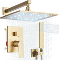 Brushed Gold Rain Shower System with 12 Inch LED Shower Head and Brass Handheld with Brass Valve and Trim Kit Shower Faucets Sets Complete