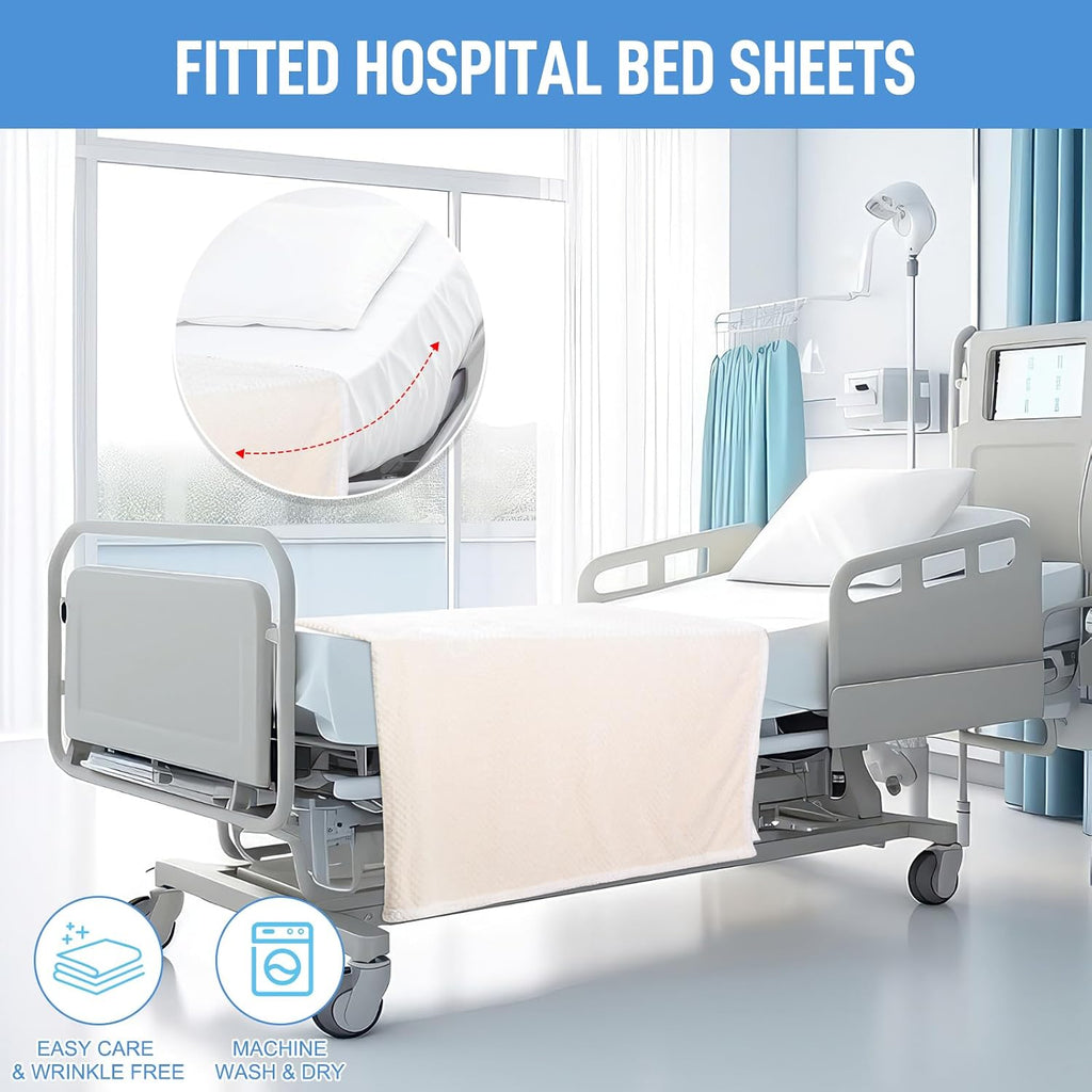 SmoothNovelty 16 Pcs Hospital Bed Sheets Set, Soft Knitted Standard Sheets Quality, Include Fitted Sheet, Quilt Cover, Pillow Case and Blanket (White)