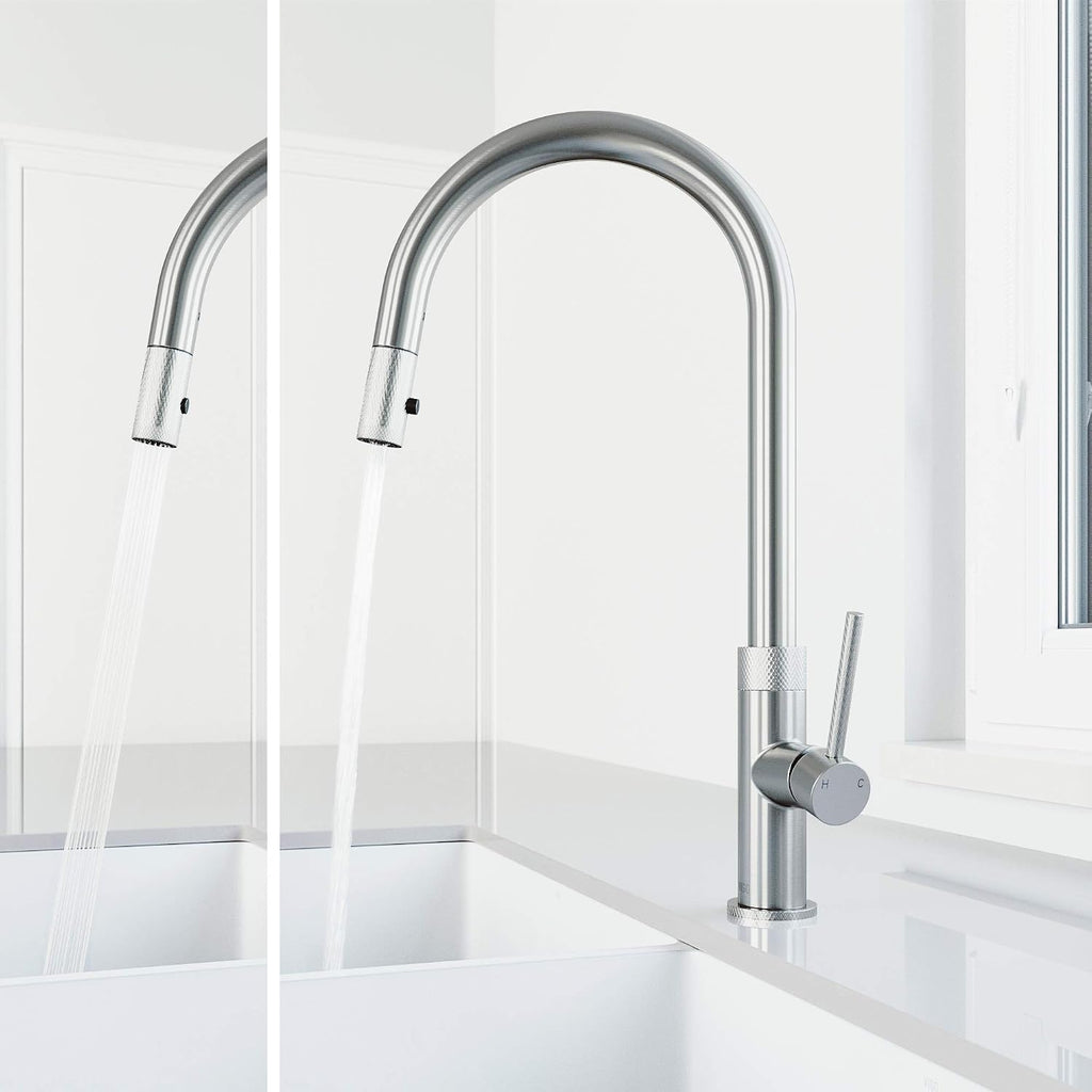 VIGO Bristol 19'' H Single Handle Pull-Down Sprayer Kitchen Faucet in Stainless Steel-VG02033ST