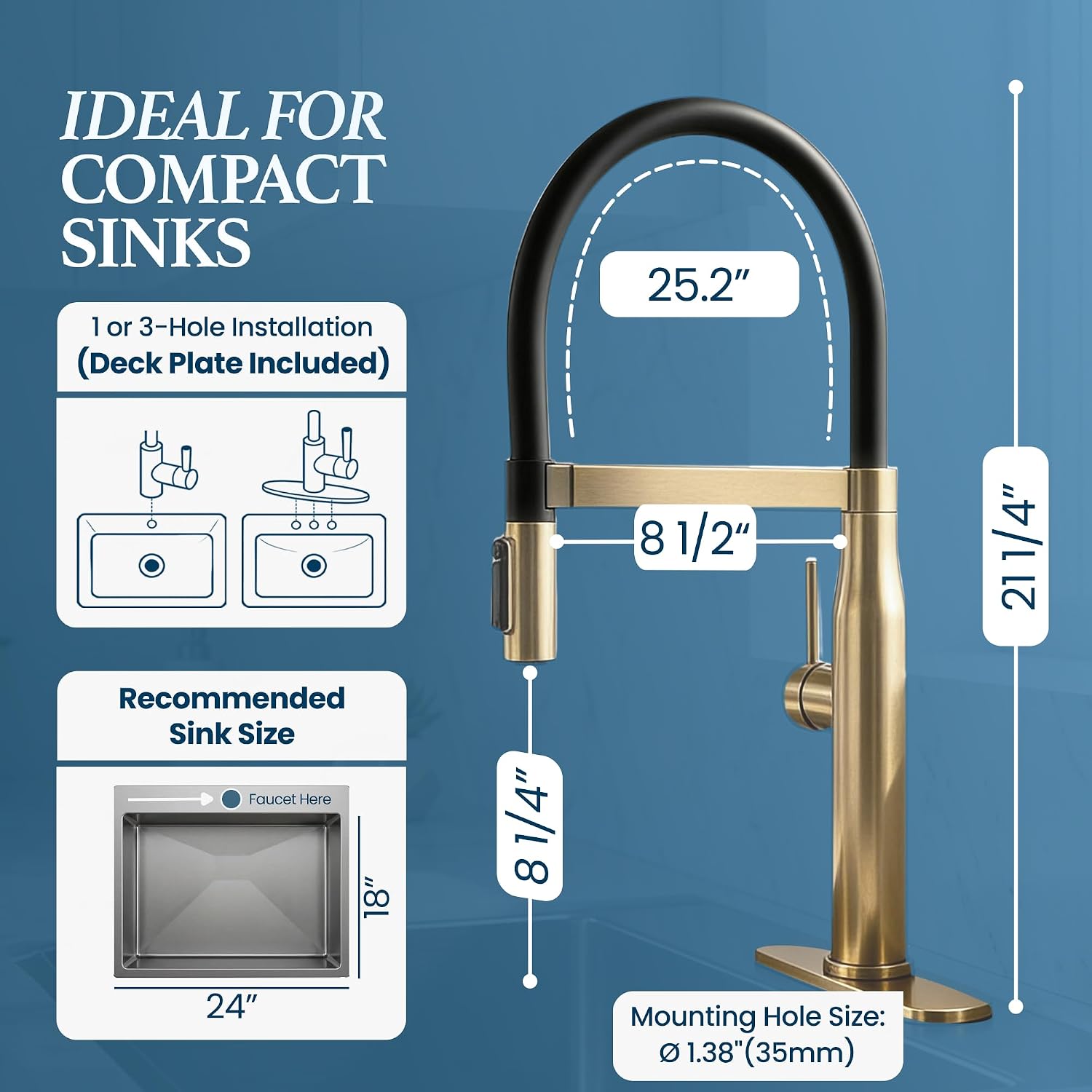 STiLWERK 3-in-1 Kitchen Sink Faucet with Pull-Out Sprayer, 3 Way Hot, Cold & Drinking Water Mixer, Magnetic Docking, Stainless Steel, Champagne Gold Finish