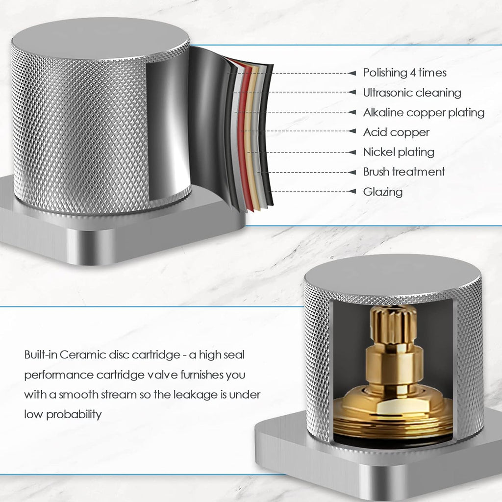 Bathtub Faucet Set with 3 Handle, Deck Mount 5 Hole Roman Waterfall Spout Bath Tub Faucet with Valve, Brushed Nickel