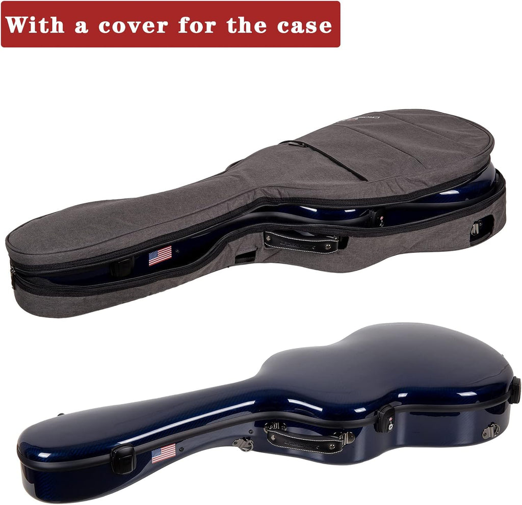 Crossrock Air Carbon series Dreadnought Acoustic Guitar case, 100% carbon fiber Flight Case with protective cover, American Flag version- Blue (CRF6030DBL-USF)