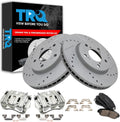 TRQ Front Brake Pad and Rotor Set Ceramic Drilled Slotted Coated Rotors Calipers Compatible with 2005-2010 Honda Odyssey