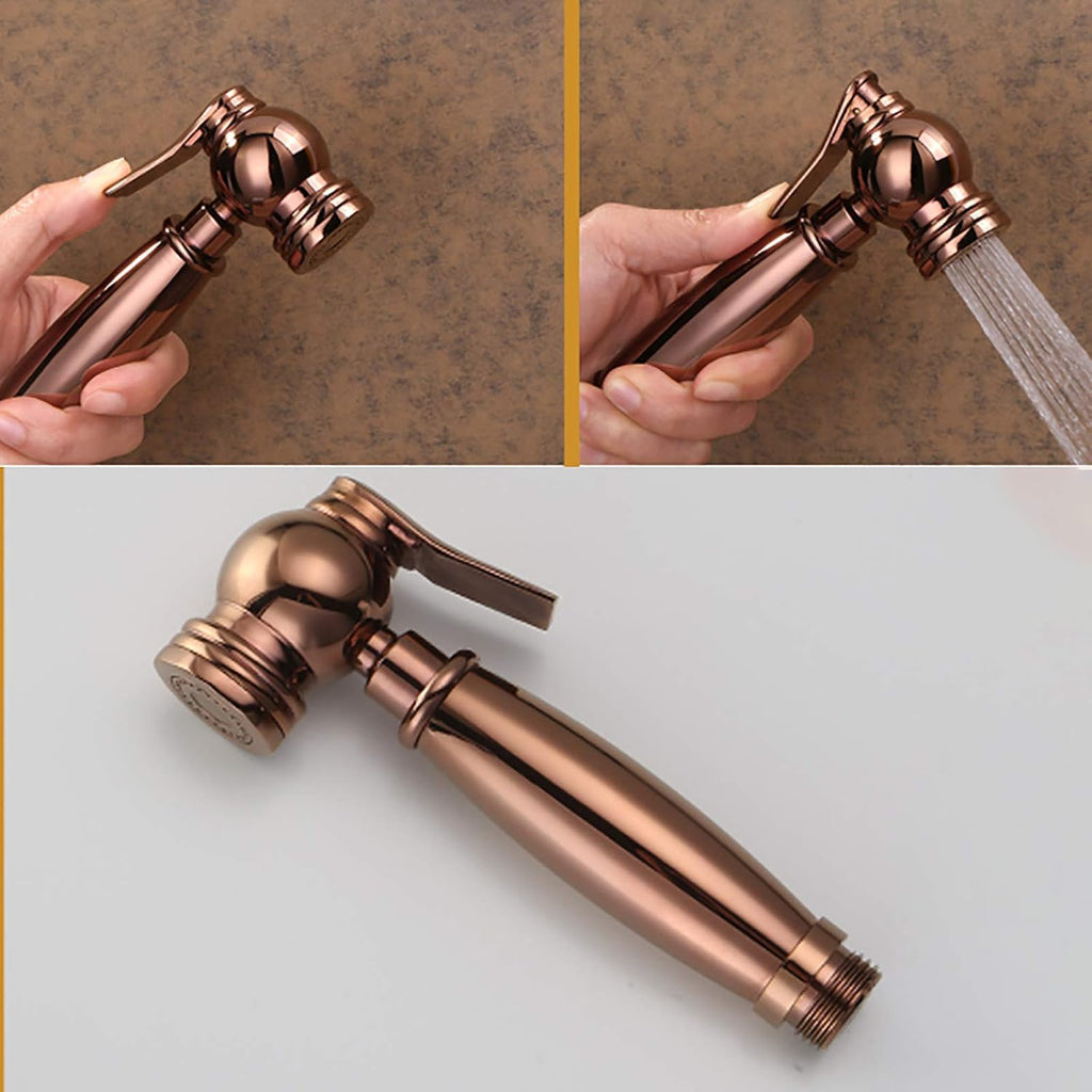 Handheld Bidet Sprayer for Toilet, Rose Gold Wall Mounted Bathroom Cloth Diaper Set with Cold and Hot Water, Brass Kit for Personal Hygiene,Type a(Type a)