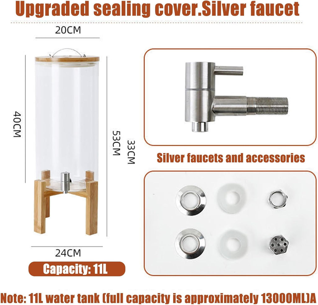 Transparent Beverage Machine, Glass Juice Dispenser with Multiple Faucets to Choose from, Sealed and Leak-Proof(Silver)