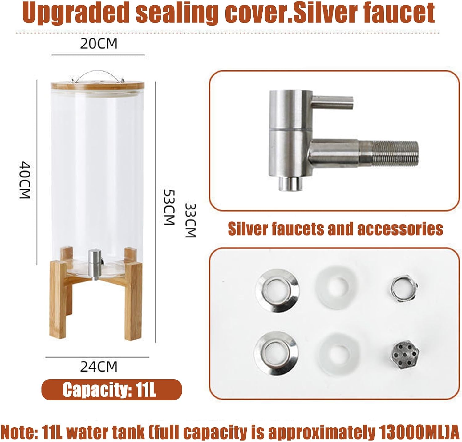 Transparent Beverage Machine, Glass Juice Dispenser with Multiple Faucets to Choose from, Sealed and Leak-Proof(Silver)