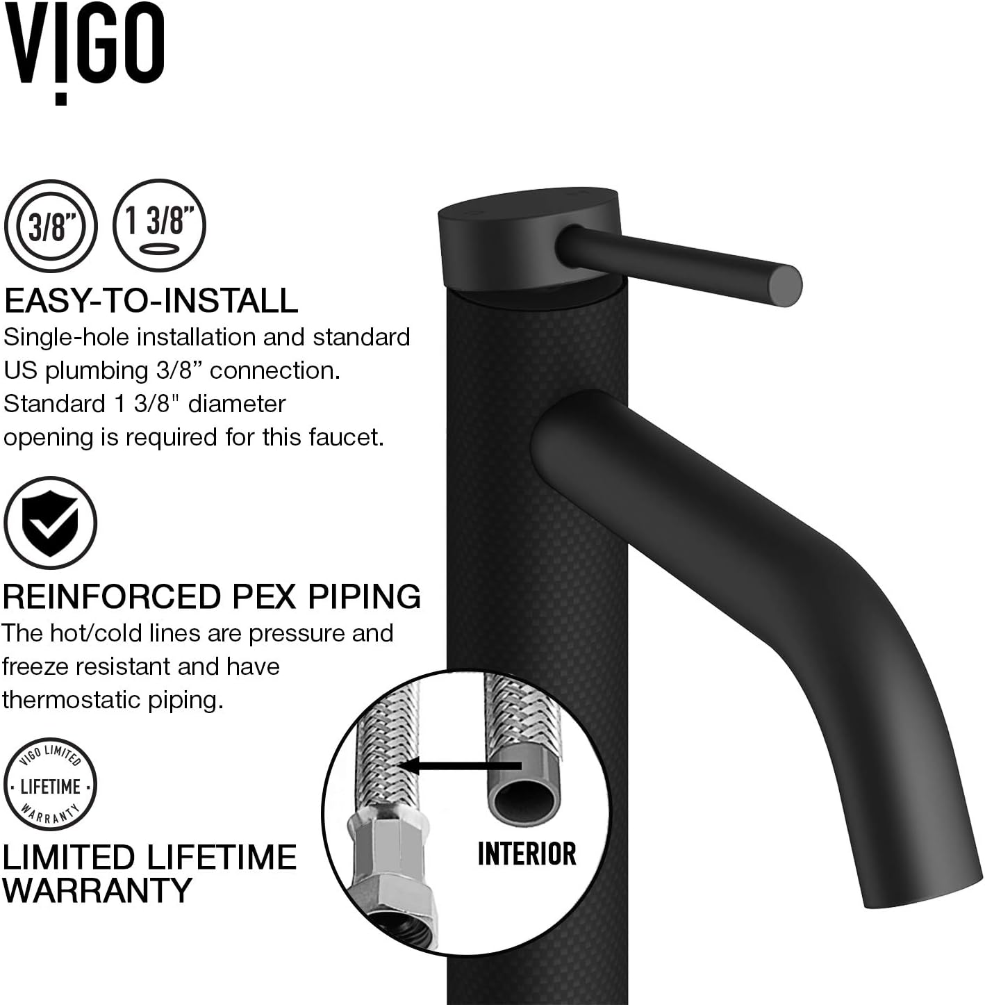 VIGO Madison 8'' H Single Handle Single-Hole Bathroom Faucet in Matte Black-VG01044MB