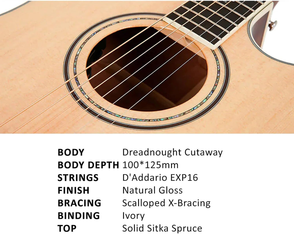 Parkwood S66 Dreadnought Cutaway Semi Acoustic Guitar - Natural