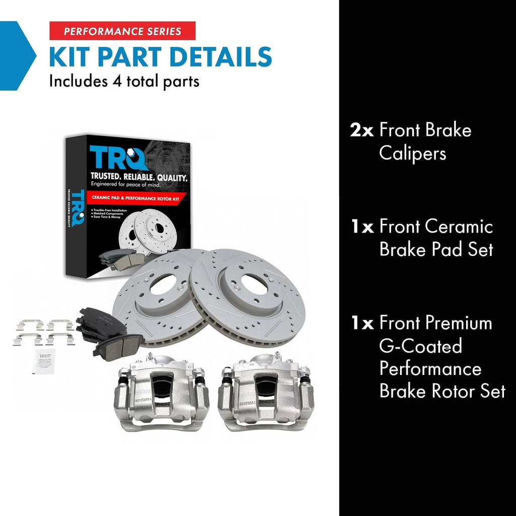 TRQ Performance Front Brake Pad and Rotor Set Ceramic Vented Coated Rotors Calipers Compatible with 2011-2015 Hyundai Sonata 2011-2016 Kia Optima