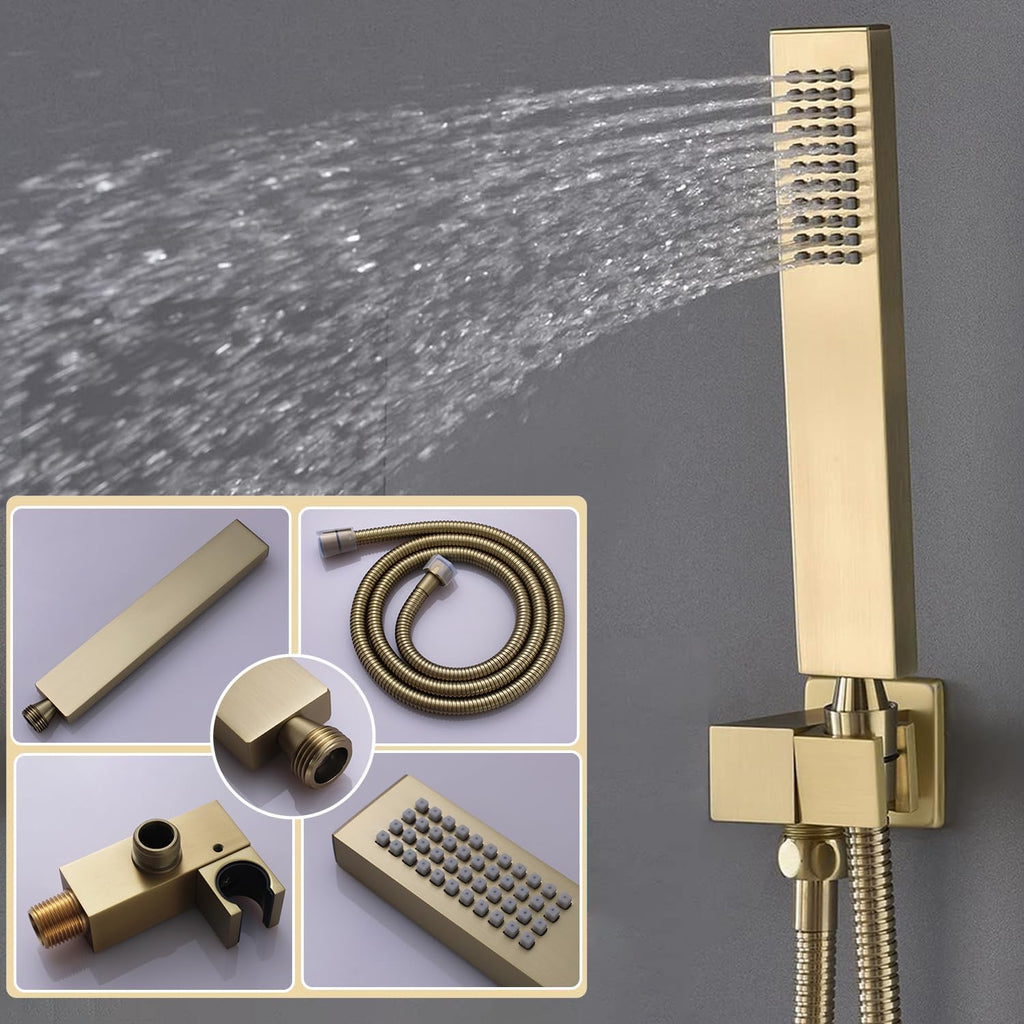 Dual Shower Heads Shower System with 12 Inch Ceiling Rainfall Shower Head and 8 Inch Side Shower Head Digital Display Shower Fixtures Luxury Shower Faucet Set,Brushed Gold
