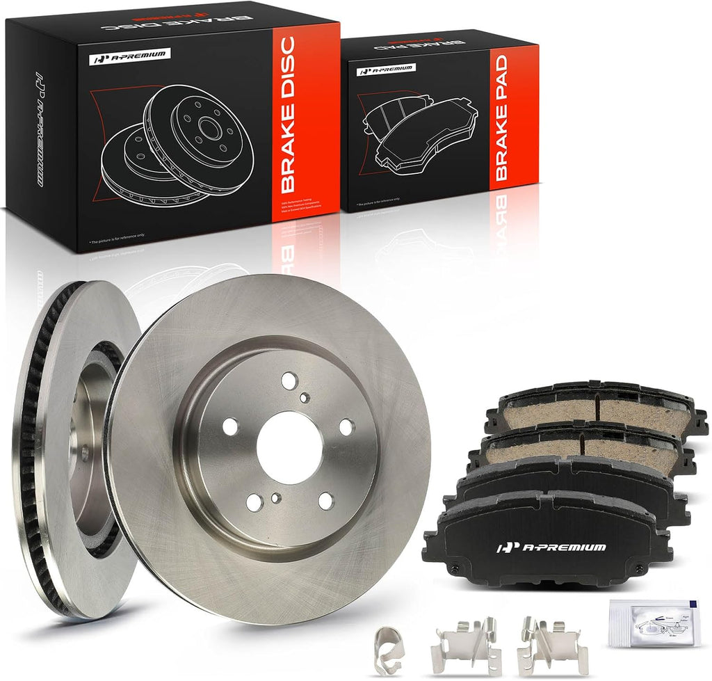 A-Premium 12.00 inch (305 mm) Front Vented Disc Brake Rotors + Ceramic Pads Kit Compatible with Select Toyota and Lexus Models - Camry, RAV4, Corolla Cross, Avalon, Venza, C-HR, ES350, UX200, 6-PC Set