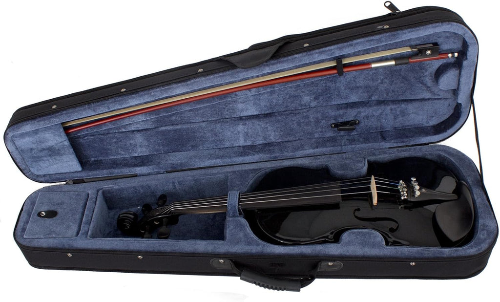 Cecilio 4/4 Full Size Acoustic & Electric Violin for Beginners & Professionals, Hand-Carved Solid Spruce Top, Ebony Fine Tuners, Full Set with Case, Bow, Rosin & AUX Cable (Metallic Black)