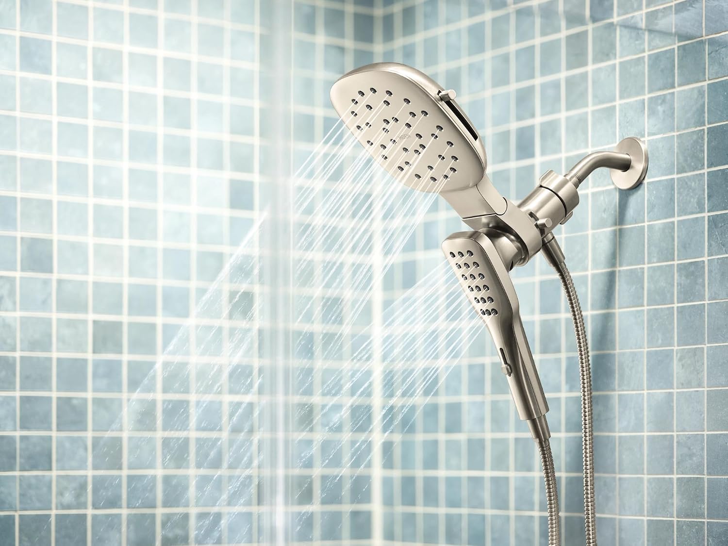Moen Verso Infiniti Dial Square Rain Shower Head with Detachable Hand Shower Combo, 7-Inch Spray Head, Brushed Nickel, 220C5BN