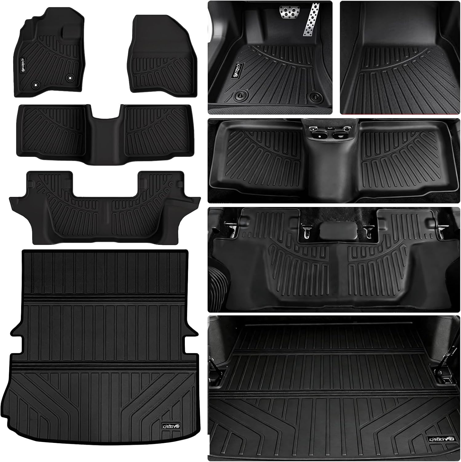 Floor Mats & Large Trunk Mat for 2015-2017 2018 2019 Ford Explorer TPE All Weather Protection Car Floor Liners with Foldable Big Cargo Liners（Foldable） Accessories