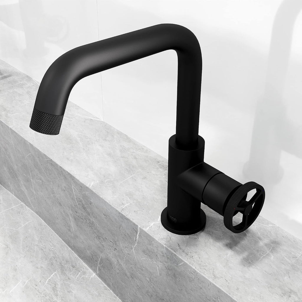 VIGO Cass Single-Handle Single-Hole Mount Bathroom Sink Faucet, 9-Inch, Matte Black, Modern Design, Solid Brass, 1.2 GPM WaterSense & Ceramic Disc Valve, Corrosion-Resistant