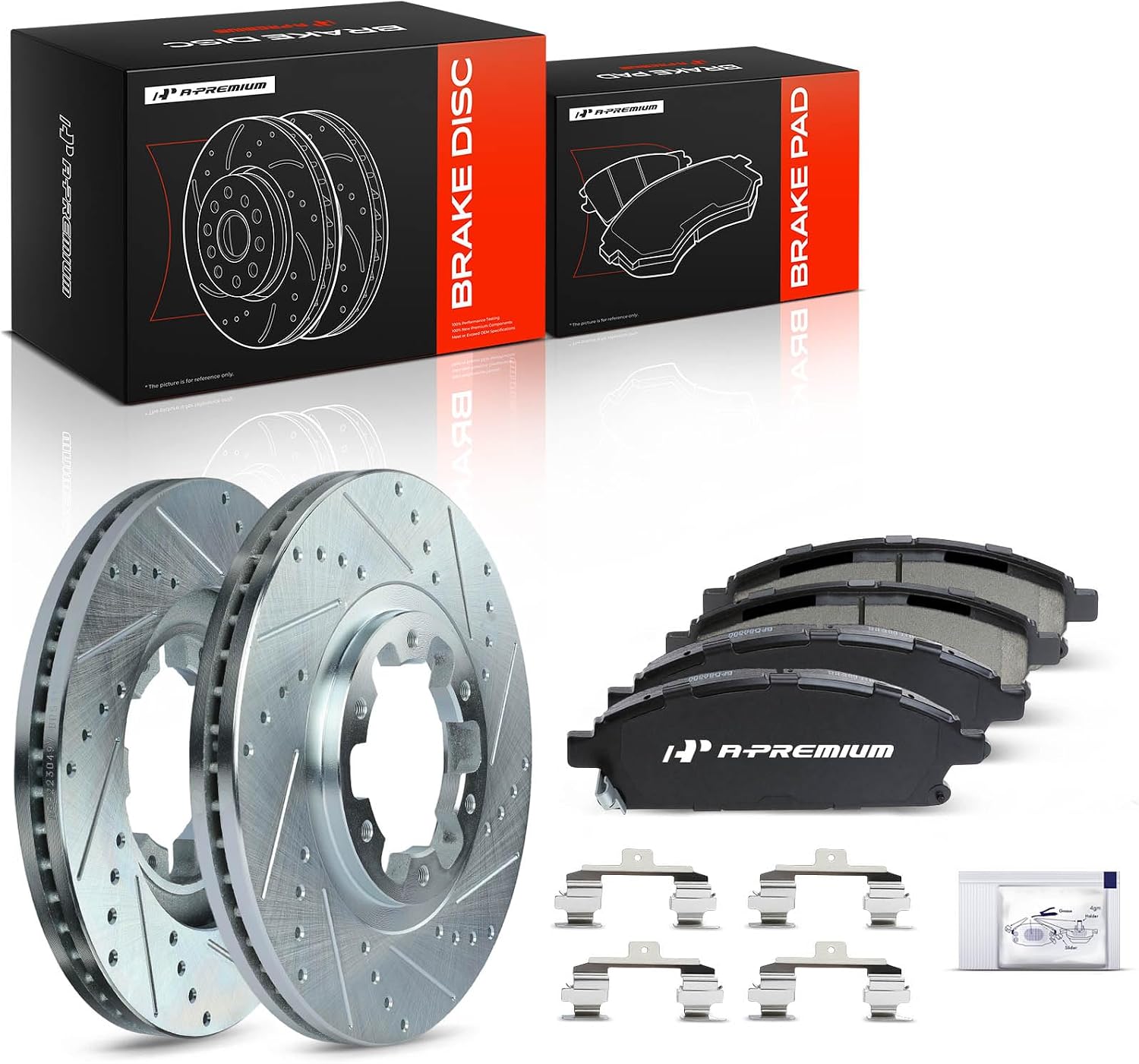 A-Premium 11.81 in (300.00 mm) Front Drilled and Slotted Disc Brake Rotors + Ceramic Pads Kit Compatible with Select Nissan & Infiniti Models - Pathfinder 1998-2004, QX4 1998-2003, 6-PC Set