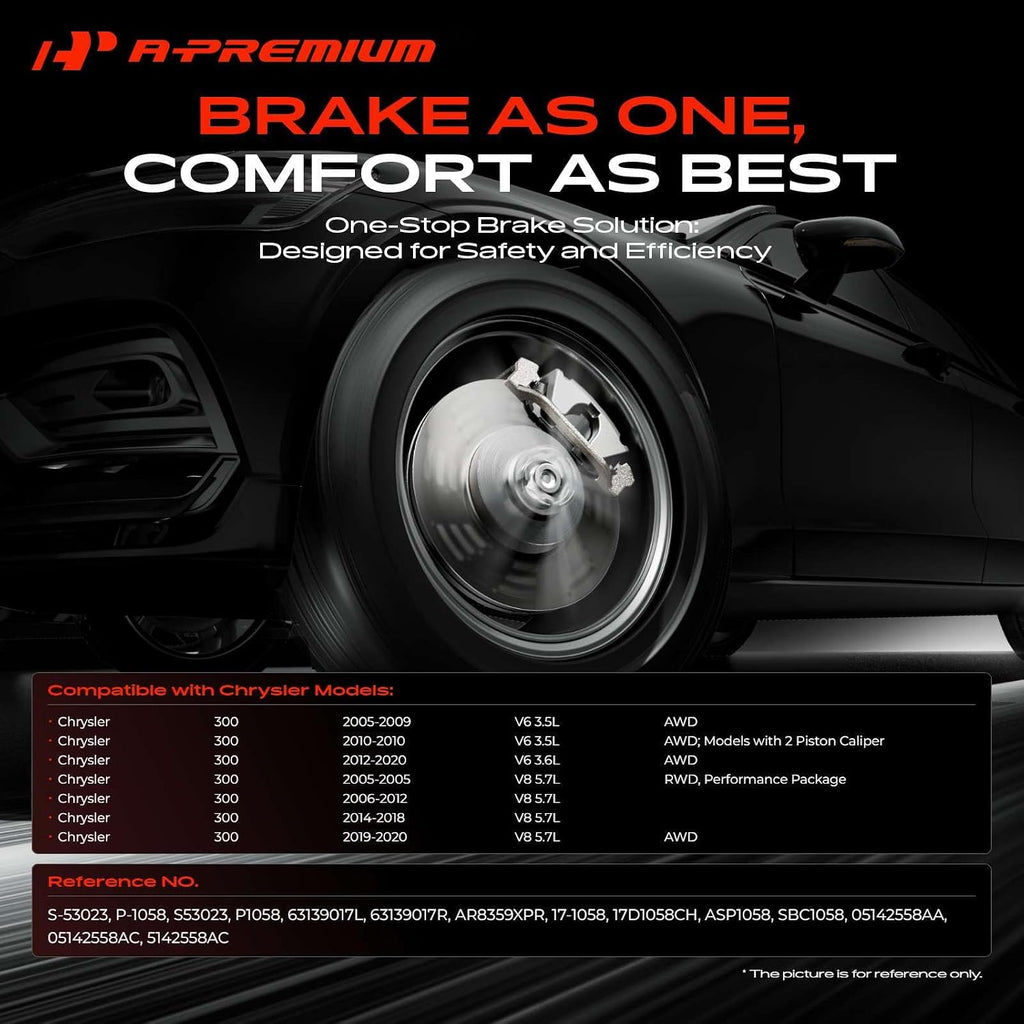 A-Premium 13.58 in (345 mm) Front Drilled and Slotted Disc Brake Rotors + Ceramic Pads Kit Compatible with Select Chrysler and Dodge Models - 300, Challenger, Charger, Magnum, 6-PC Set