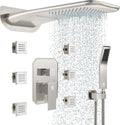 4-Function Waterfall Shower System with Body Jets, SR SUN RISE Full Body Rainfall Shower System with Handheld Shower Faucet Complete Sets, Wall Mounted Shower Fixture Set for Bathroom, Brushed Nickel