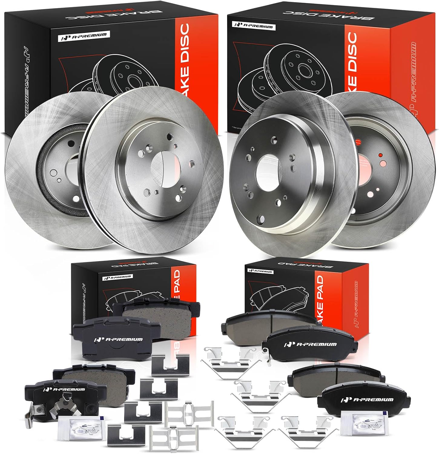 A-Premium Front Vented & Rear Solid Disc Brake Rotors + Ceramic Pads Kit Compatible with Select Acura and Honda Models - RDX 2010-2012, CR-V 2007-2016, 12-PC Set
