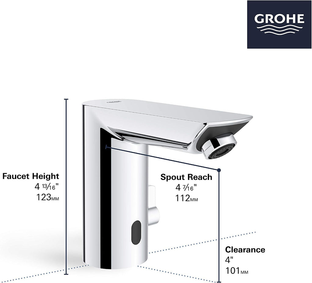 GROHE 36469000 Bau Cosmopolitan E Touchless Electronic Faucet with Temperature Control Lever, AC-Powered, Starlight Chrome