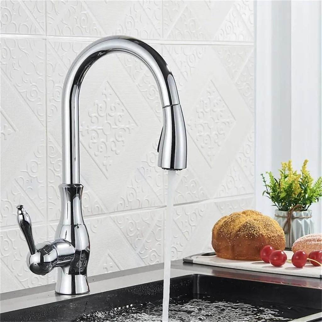 Kitchen Faucets Pull Out Kitchen Sink Mixer Tap Single Lever Hot Cold Water Mixer Tap(Chrome)