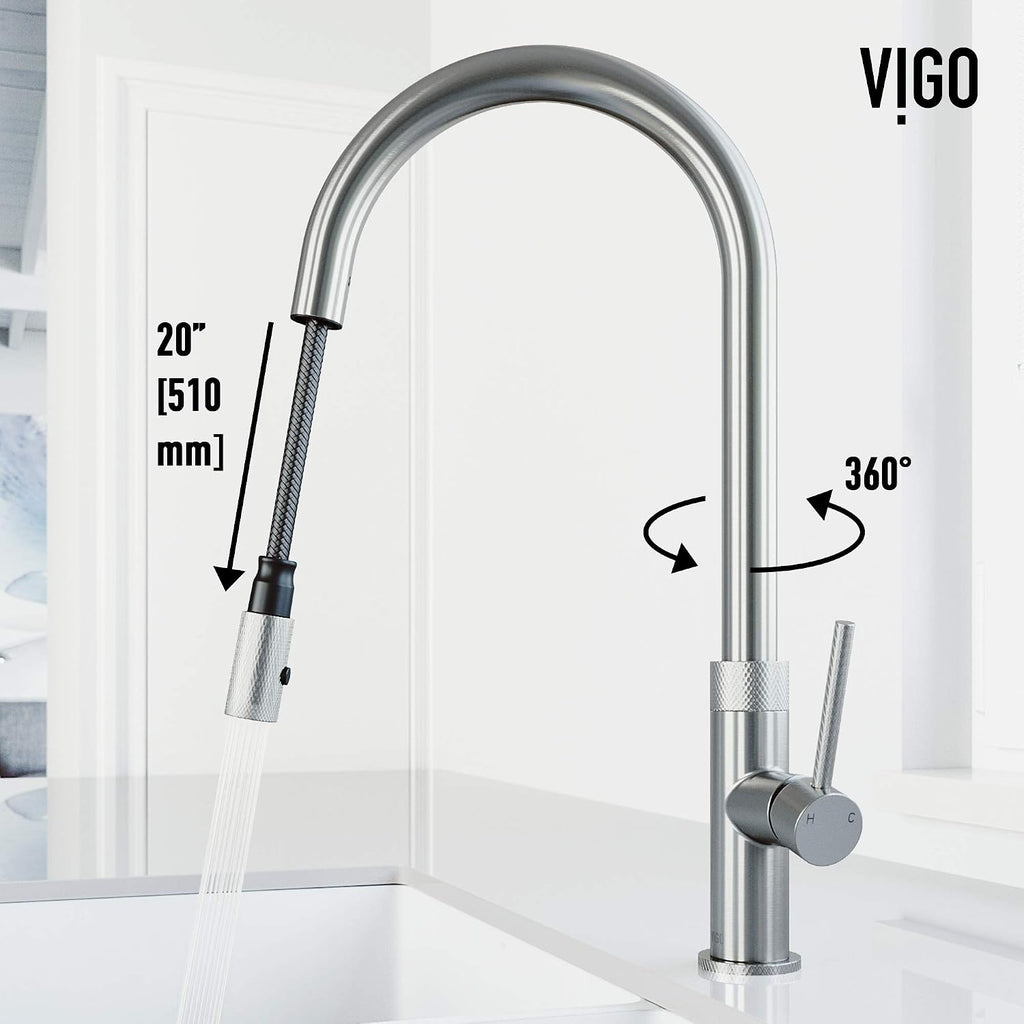VIGO Bristol 19'' H Single Handle Pull-Down Sprayer Kitchen Faucet in Stainless Steel-VG02033ST