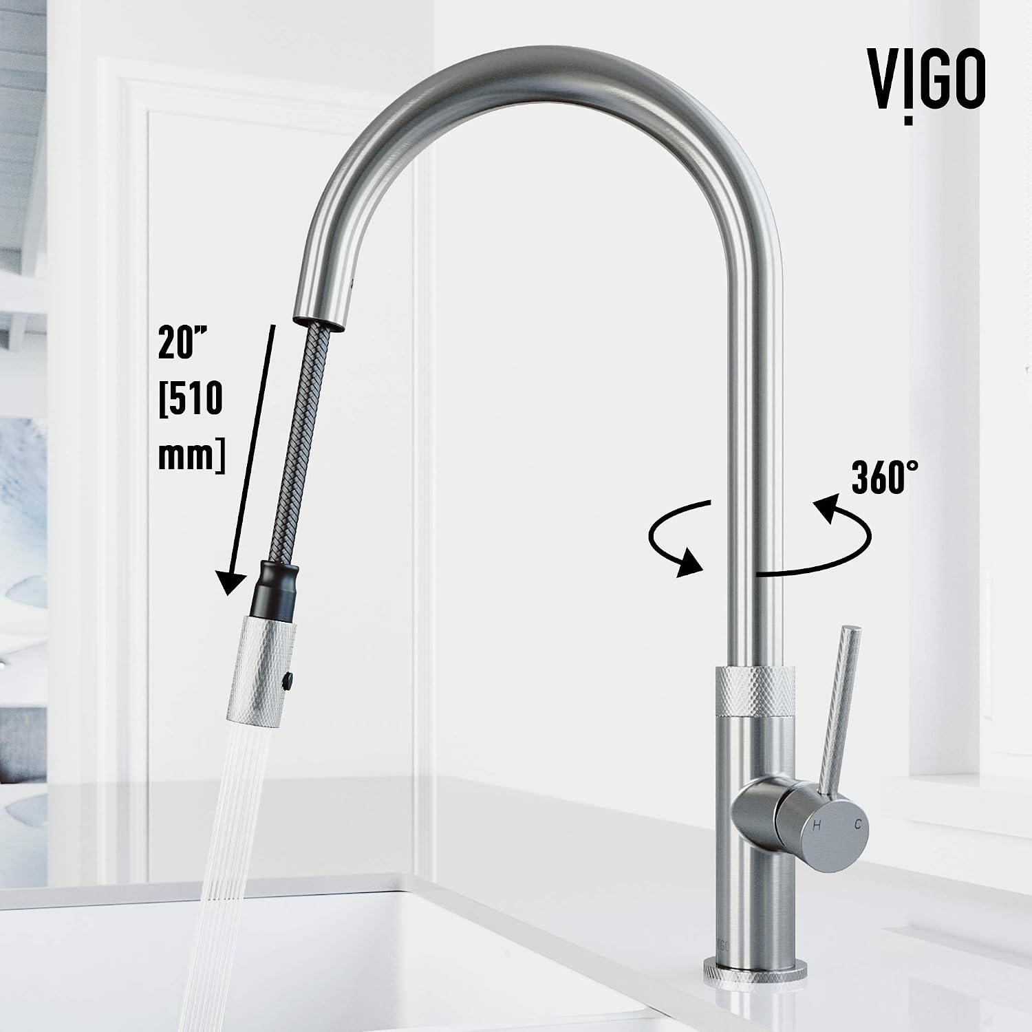 VIGO Bristol 19'' H Single Handle Pull-Down Sprayer Kitchen Faucet in Stainless Steel-VG02033ST