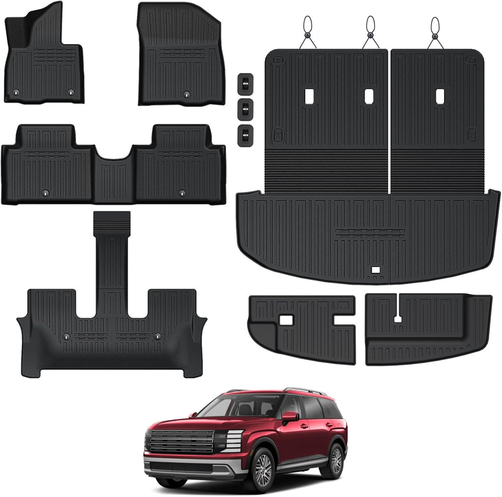 Floor Mats for Hyundai Palisade Gasoline 2026, All Weather Floor Mats Trunk Cargo Liner with Backrest Protectors Accessories, Full Coverage Set (Fit 7/8 Seats)