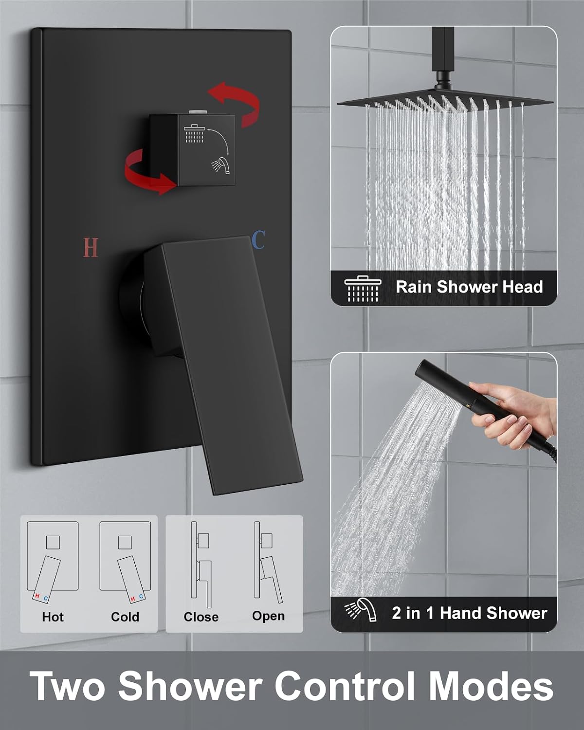 Aolemi Ceiling Mount Shower Faucet Set,Shower System Rain Showerhead and Handheld Spray Combo High-Pressure Showerheads Set with Valve and Trim Kit Rough-in Valve,10 Inch Matte Black