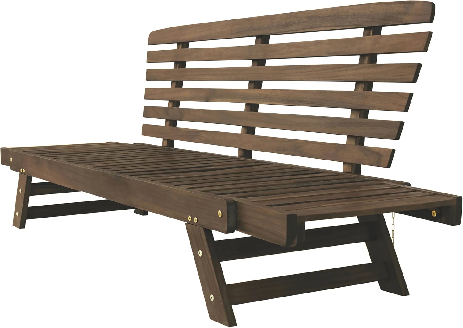 Outdoor Adjustable Patio Wooden Daybed Sofa Chaise Lounge with Cushions for Small Places Porch Lawn Garden Backyard Poolside (Brown Finish+Gray Cushion-02)