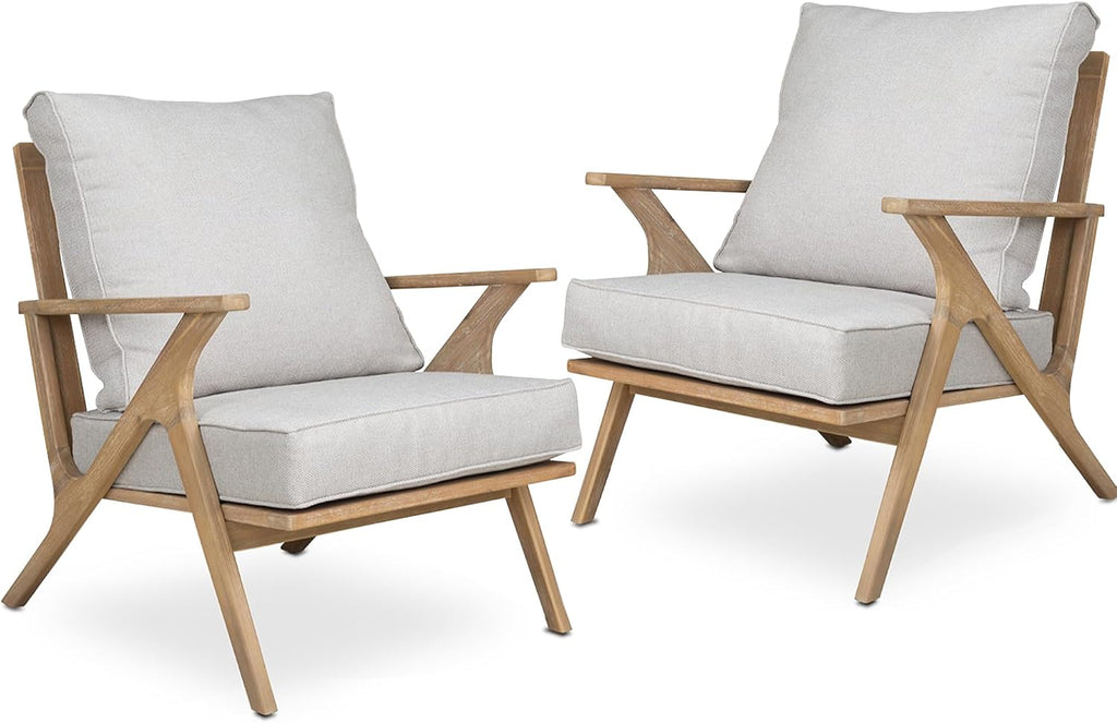 4 Pieces Acacia Wood Patio Furniture Set, Outdoor Seating Sofa Set with Grey Cushions & Back Pillow, Outdoor Conversation Set with Coffee Table (Grey+Brown-GB)