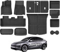 Weize 2025 2026 Tesla Model Y Juniper All Weather Cargo Liner Floor Mats 9 PCS & Double Layer Center Console Organizer 4 PCS, Full Coverage Tesla Interior Accessories Kit(Not for Standard)