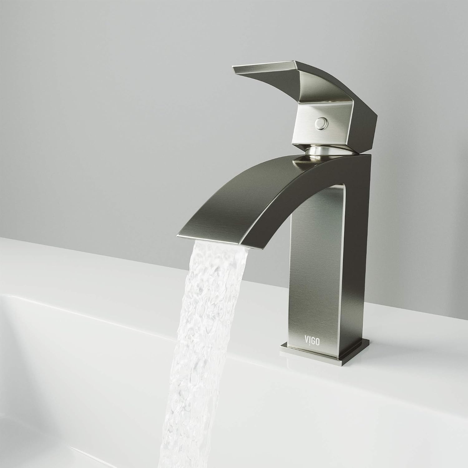 VIGO Satro Waterfall Single-Handle Single-Hole Mount Bathroom Sink Faucet, 7-Inch, Brushed Nickel, Modern Design, Solid Brass, 1.2 GPM WaterSense & Ceramic Disc Valve, Corrosion-Resistant