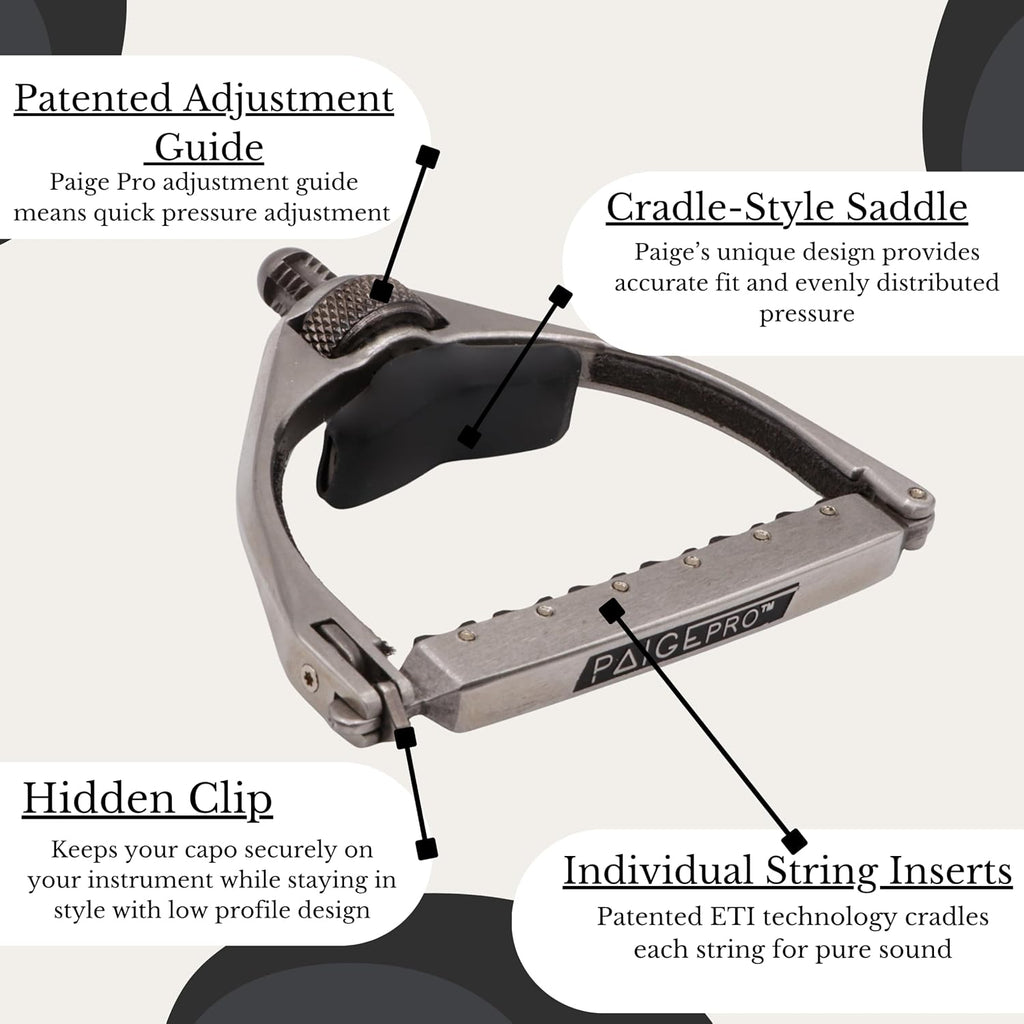 Paige Pro Capo for 6-String Acoustic Guitar – Individual String Tension, USA Made - Enhanced Tone Innovation - Stainless Steel
