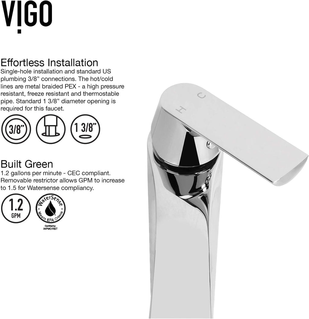 VIGO Linus Single-Handle Single-Hole Mount Vessel Bathroom Sink Faucet, 12-Inch, Chrome, Modern Design, Solid Brass, 1.2 GPM WaterSense & Ceramic Disc Valve, Corrosion-Resistant