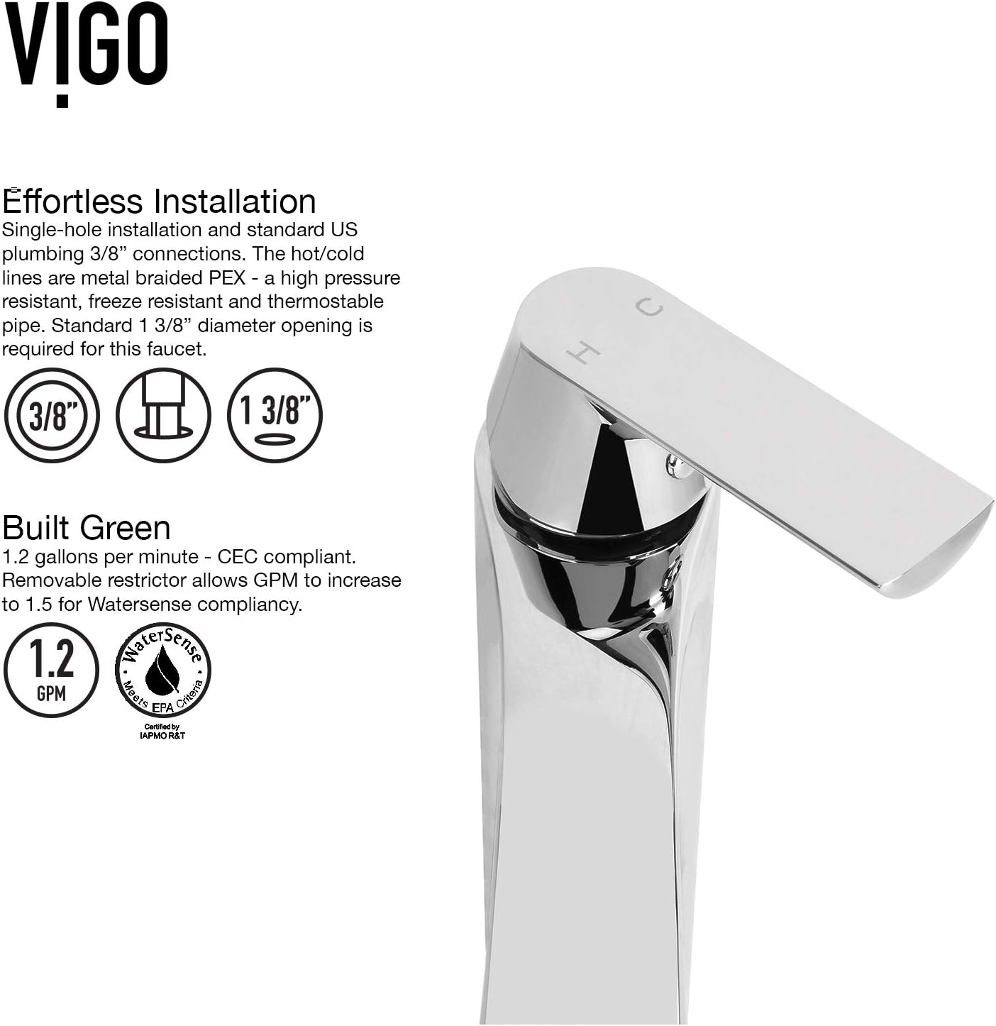 VIGO Linus Single-Handle Single-Hole Mount Vessel Bathroom Sink Faucet, 12-Inch, Chrome, Modern Design, Solid Brass, 1.2 GPM WaterSense & Ceramic Disc Valve, Corrosion-Resistant