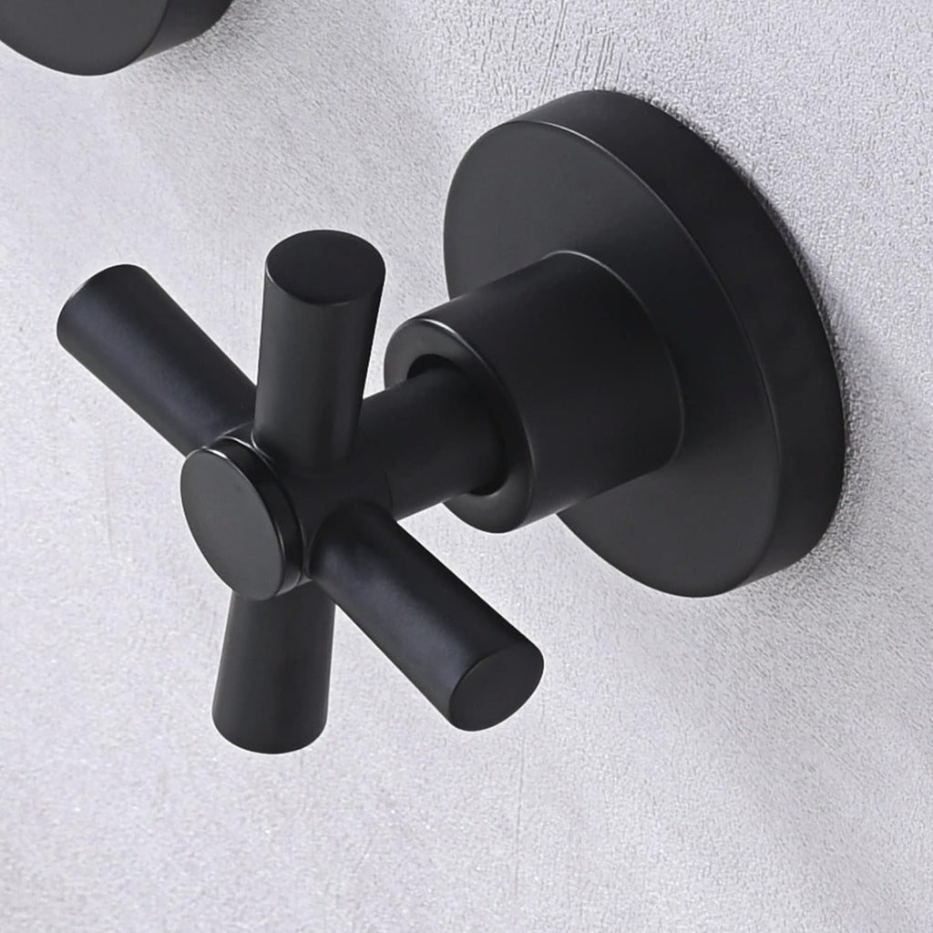 SUMERAIN Wall Mount Tub Filler Matte Black Bathtub Faucet High Flow Two Cross Handles with Rough in Valve, Extra Long Spout