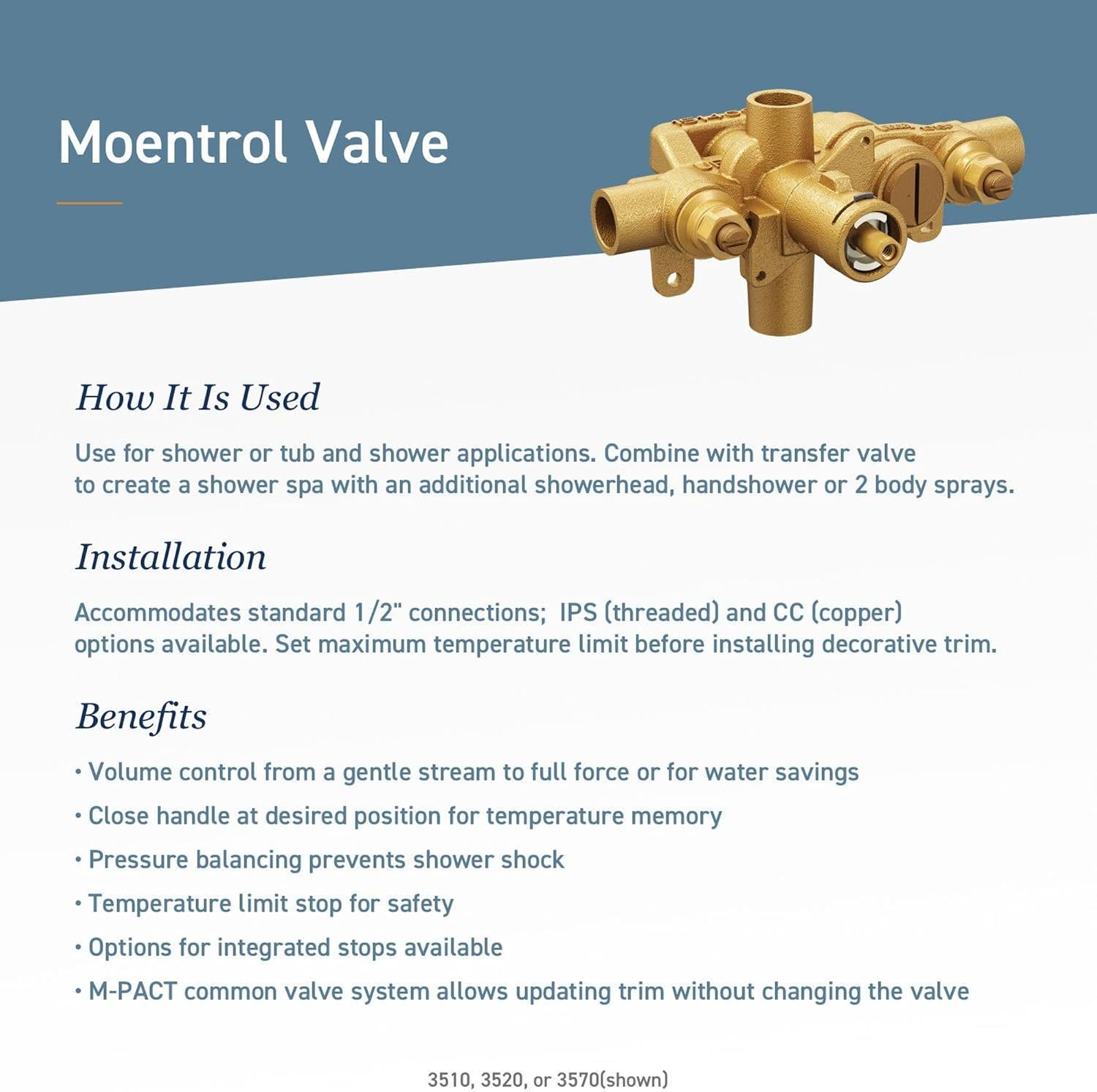 Moen Voss Matte Black 1-Handle Moentrol Valve Trim Kit, Valve Required, T3691BL
