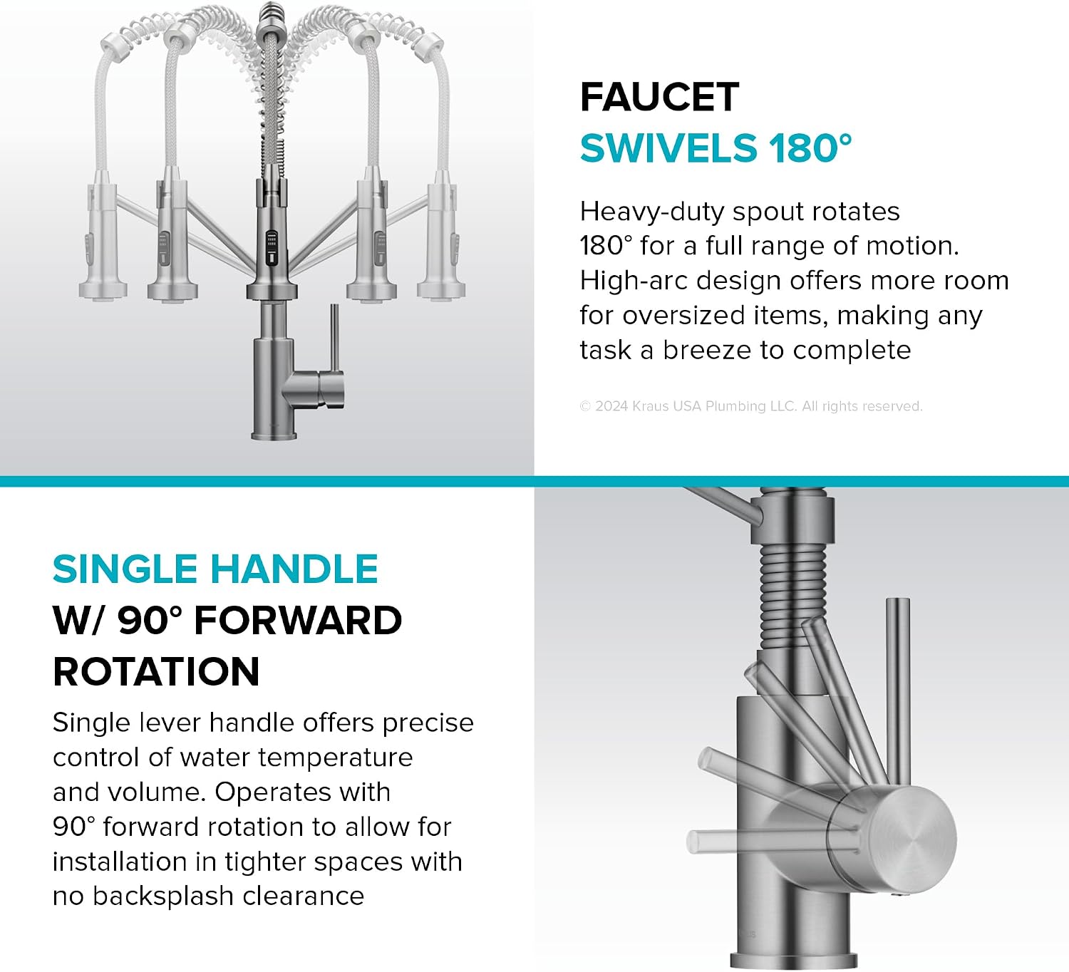 KRAUS Bolden Commercial Style 2-Function Single Handle Pull Down Kitchen Faucet in Spot-Free Stainless Steel, KPF-1610SFS