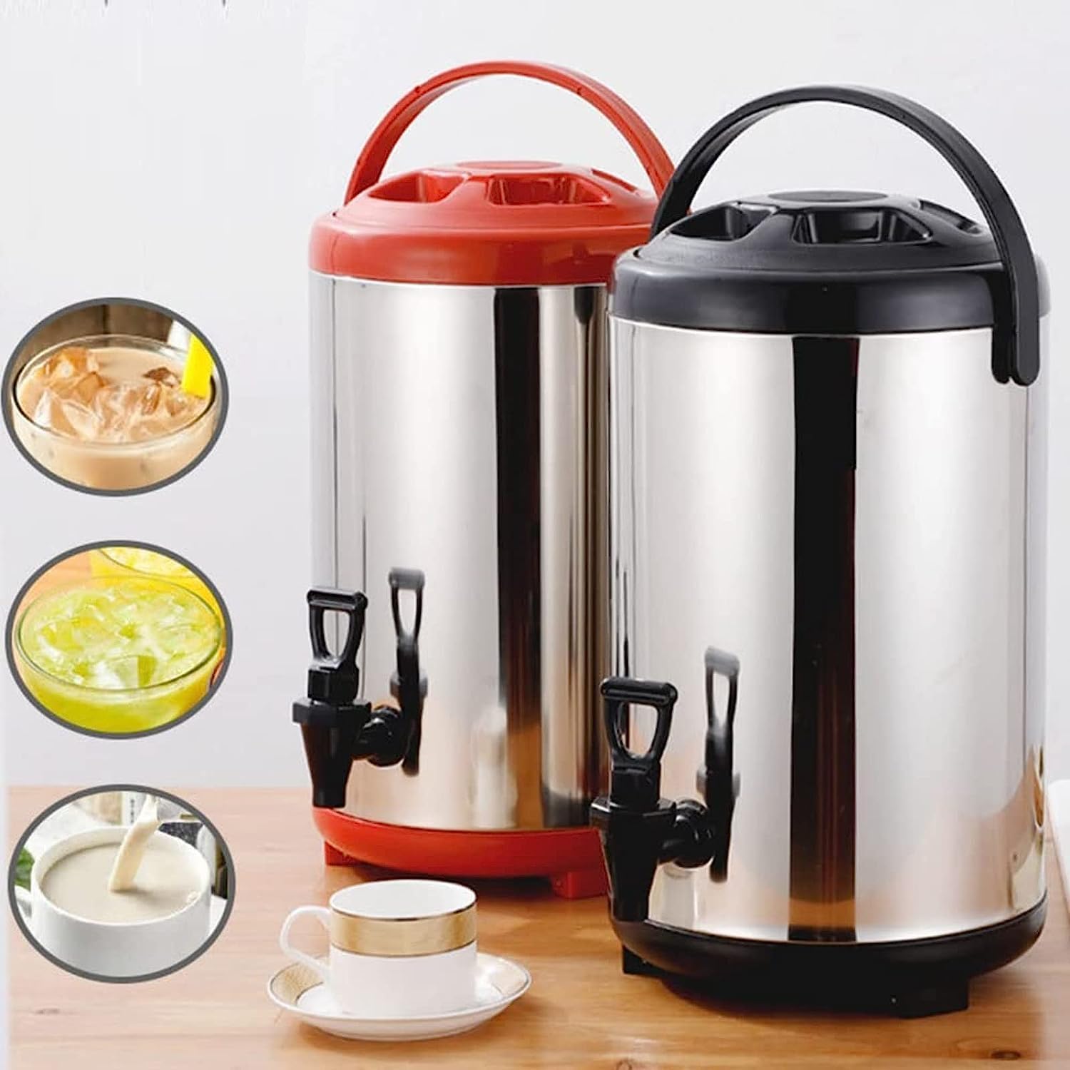 Hot Water Dispenser With Faucet, Stainless Steel Catering Urn, Thermostat Water Boiler 6L/8L/10L/12L, Commercial Coffee Urn Insulated Barrel, Insulated For 10-12 Hour (Color : Rojo, Size : 6L)