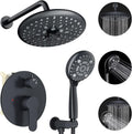 EMBATHER Shower Faucet Sets - Overhead Rain Head Shower System with High Pressure Handheld Complete Combo and Mixer Valve Trim Kit - Matte Black Rainfall Shower Fixture for Luxury Bathroom