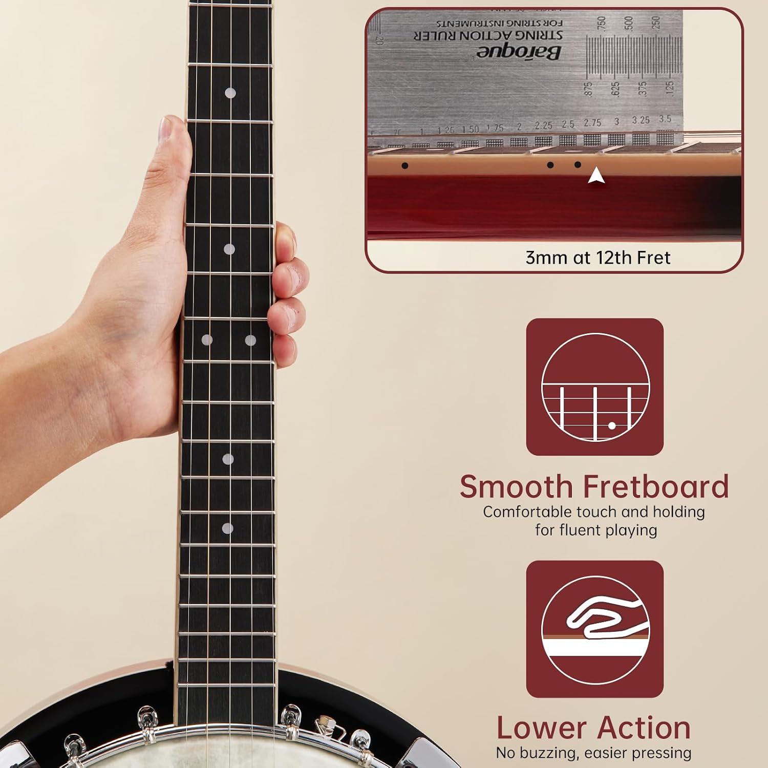 Kmise Banjo, 5 String Electric Acoustic Banjos with Remo Head Full Size 38 Inch and Kmise Stretchy Adjustable Guitar Strap with Guitar Capo and Strap Button