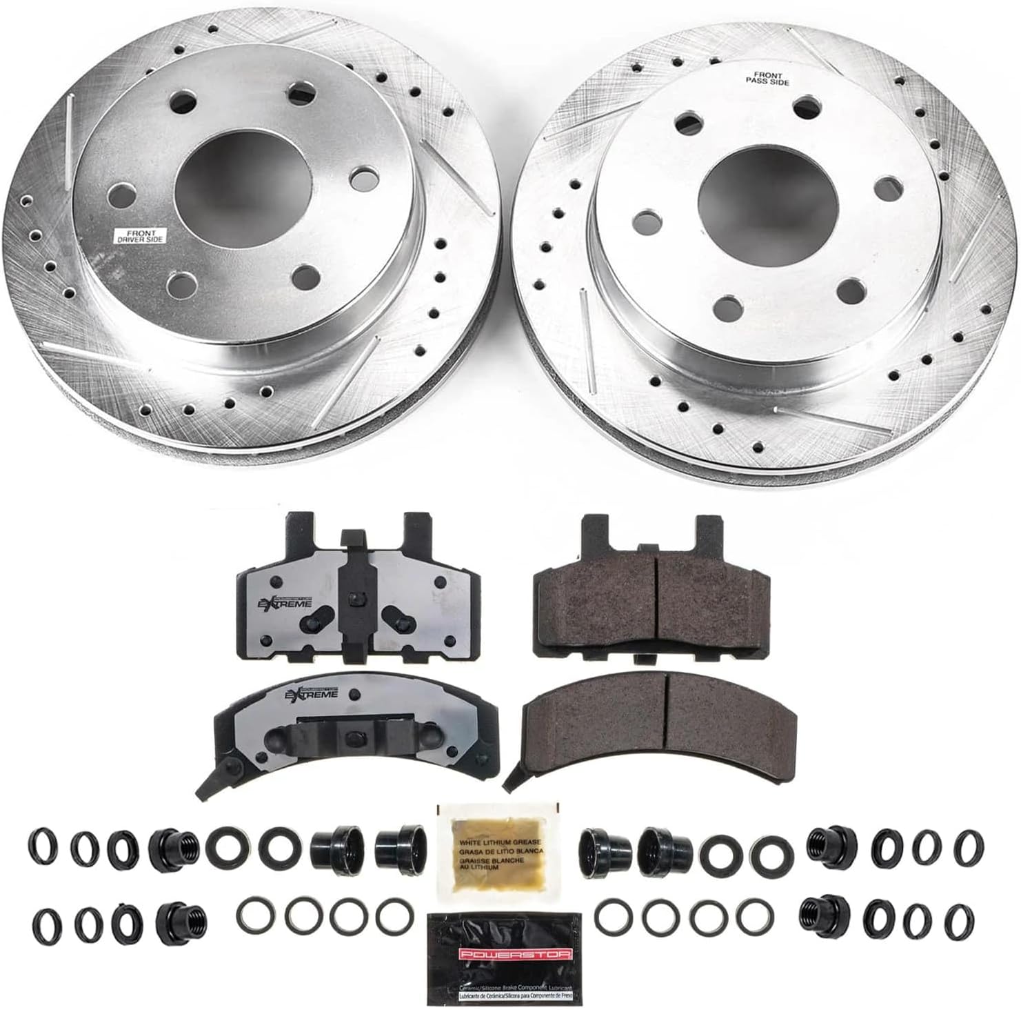 PowerStop Front Brake Kit For Cadillac Escalade 1999-00 |Chevrolet Tahoe 1995-00 |K1500 1988-99 - Truck & Tow Carbon Fiber Ceramic Brake Pads + Drilled & Slotted Rotors Upgrade, K1970-36