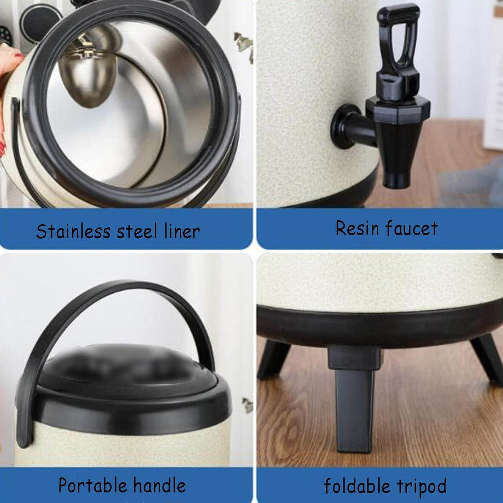 Milk Tea Bucket Insulated Barrel, 8L/10L/12L, Stainless Steel Hot & Cold Drinks Dispenser, Hot Water Kettle Dispenser with Faucet and Foldable Tripod, for Coffee, Tea, Water, Milk, etc (Yellow 10L)