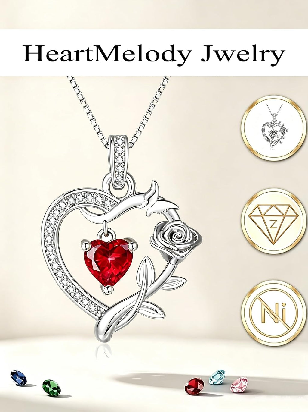 HeartMelody Heart Necklaces for Women Gold,14k 18K White Gold Plated Dainty Rose Butterfly Necklace with Garnet Birthstone Pendant Necklace Everyday Jewelry Birthday Christmas Gifts for Women Mom Her