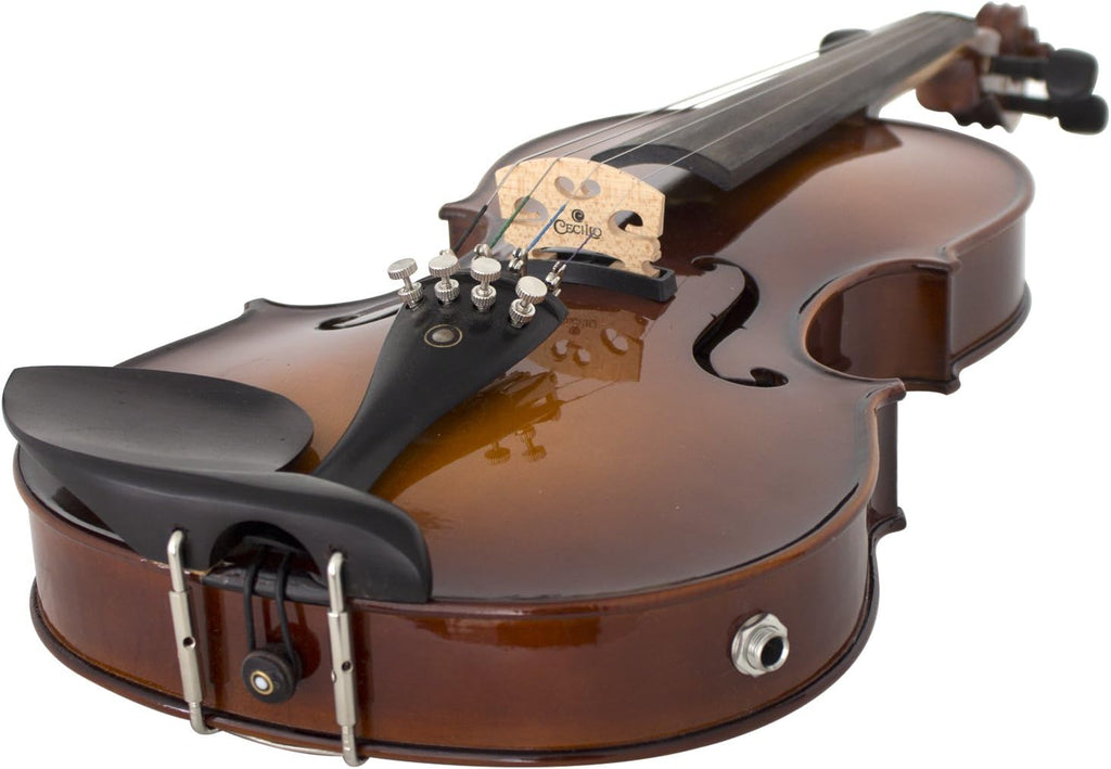 Cecilio 4/4 Full Size Acoustic & Electric Violin for Beginners & Professionals, Hand-Carved Solid Spruce Top, Ebony Fine Tuners, Full Set with Case, Bow, Rosin & AUX Cable (Metallic Black)