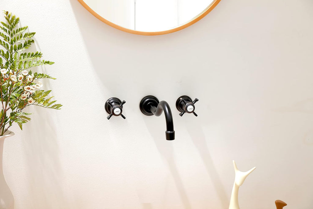 SITGES Antique Wall Faucet,Two Handle Bathroom Sink Wall Mount Faucet with Rough in Valve Included,Oil Rubbed Bronze