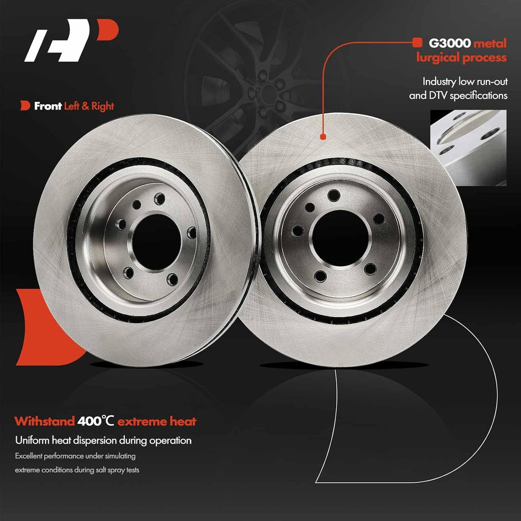 A-Premium 13.27 inch (337 mm) Front Vented Disc Brake Rotors + Ceramic Pads Kit Compatible with Select Land Rover Models - Range Rover Sport 2006-2009, LR3 2005-2009, 6-PC Set
