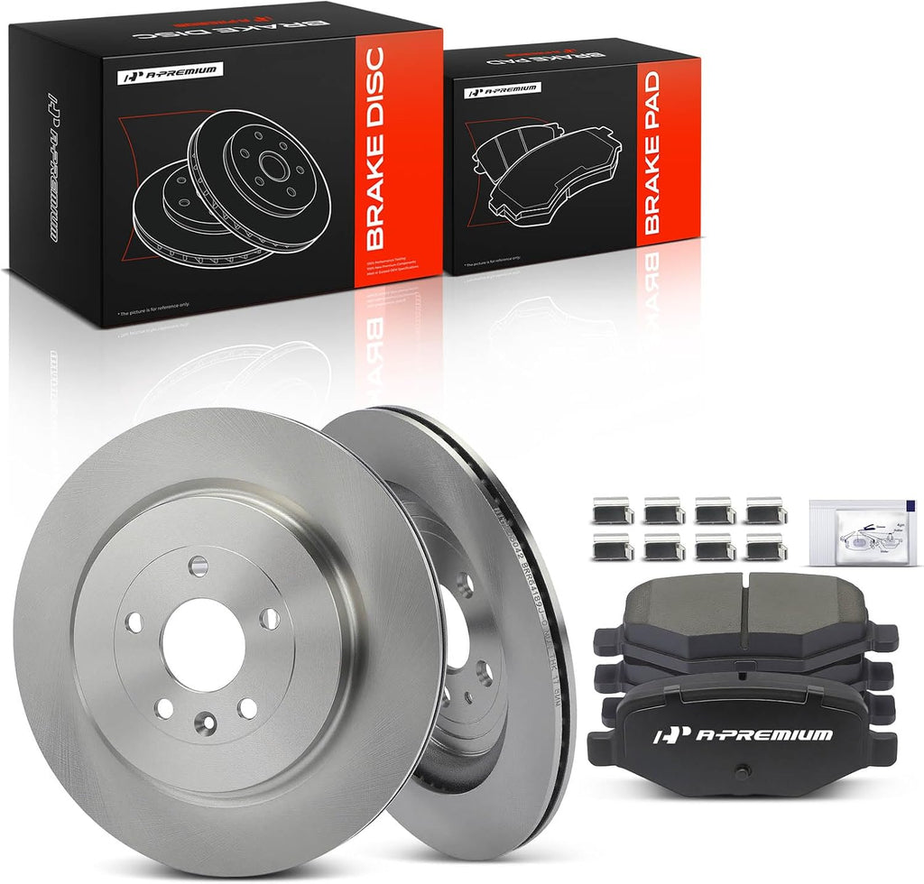 A-Premium 13.58 inch (345mm) Rear Vented Disc Brake Rotors + Ceramic Pads kit Compatible with Select Lincoln and Ford Models - MKS 2013-2016, MKT, Explorer/Flex 2015-2019, 6-PC Set